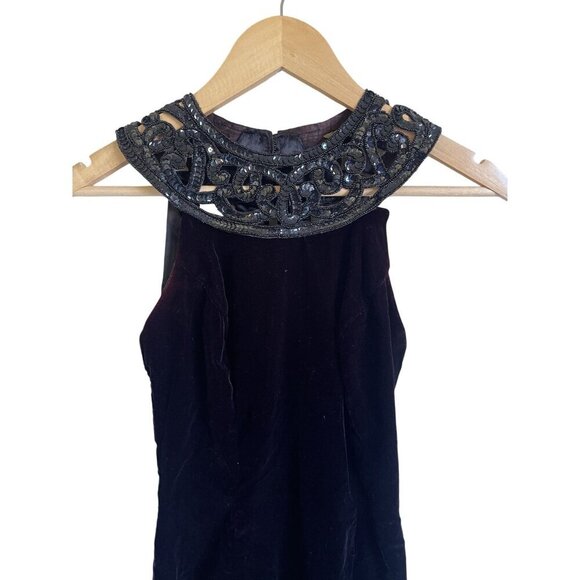 Vintage 90s Jessica McClintock x Gunne Sax Size 3/4 Velvet Sequin Halter Mini Dr - Picture 2 of 12